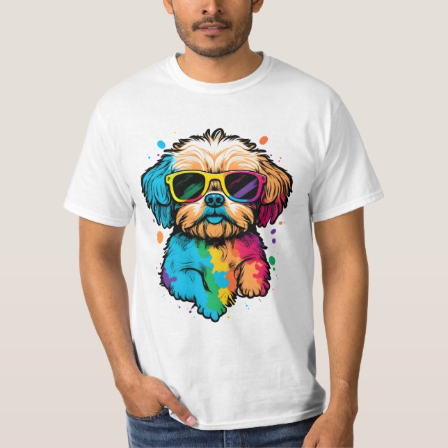 Camiseta Cachorro Bonito Com Camisa-T De Óculos (Frente)