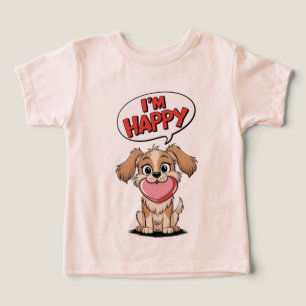 Camiseta Cachorro Bonito com Coração Rosa e Mensagem Alegre