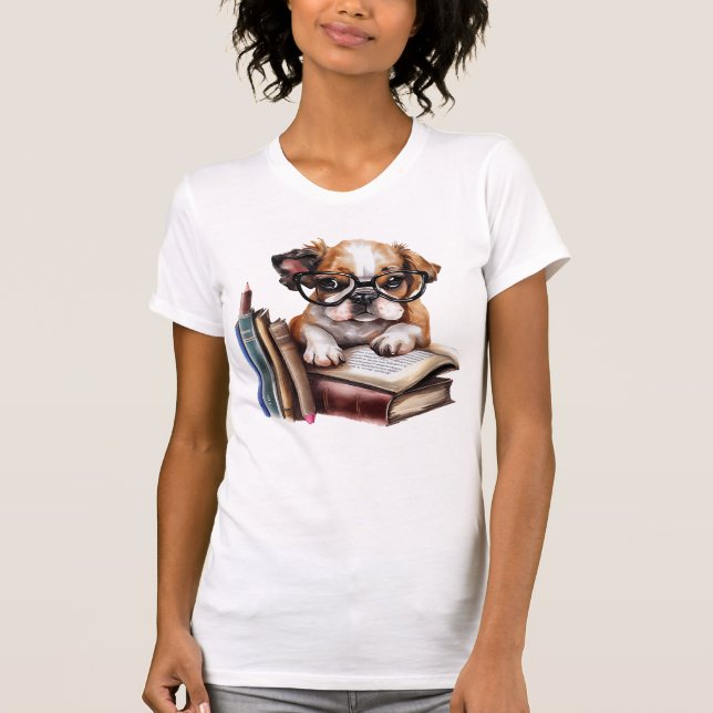 Camiseta Cachorro Bonito com Livros (Frente)