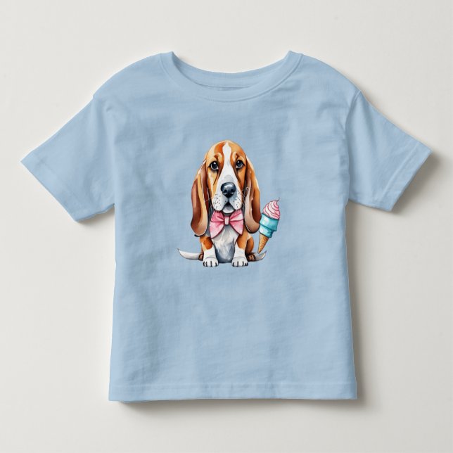 Camiseta Cachorro bonito comendo sorvete (Frente)