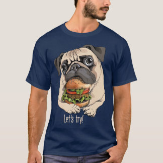 Camiseta Cachorro Bonito E Engraçado Pug Com Hamburger
