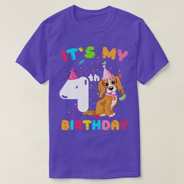 Camiseta Cachorro Bonito É Meu Quarto Aniversário (Frente do Design)