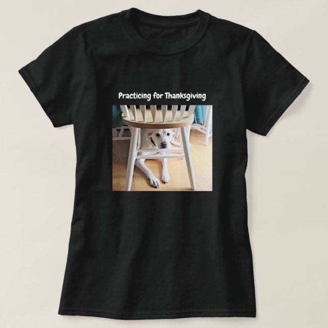 Camiseta Cachorro Bonito Engraçado Sob Mesa, Ação de Graças (Frente do Design)