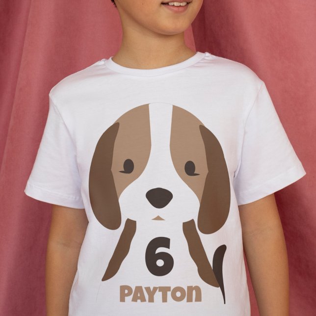 Camiseta Cachorro Bonito Idade e Nome Criança (cute puppy dog birthday t-shirt with custom age and name beagle puppy birthday party shirt)