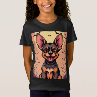 Camiseta Cachorro Bonito na Cena do Halloween com Bombeiros