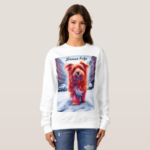 Camiseta Cachorro bonito perdido na estrada branca nevada