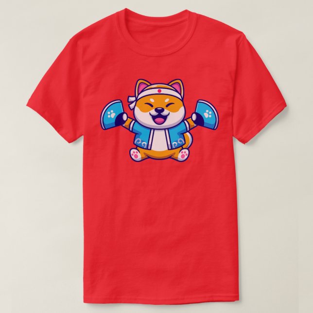 Camiseta Cachorro Bonito Shiba Inu Vestindo Costume Japonês (Frente do Design)