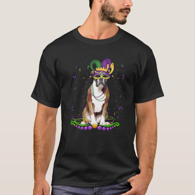 Camiseta Cachorro Bonito Vestindo Máscara Mardi Gras Do Car (Frente)