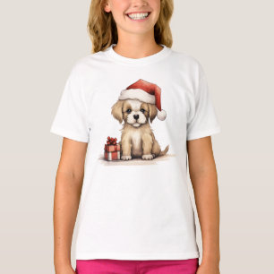 Camiseta Cachorro Bonito Vestindo Natal