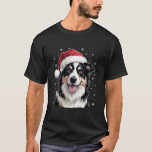 Camiseta Cachorro Border Collie Chapéu de Papai Noel Animai