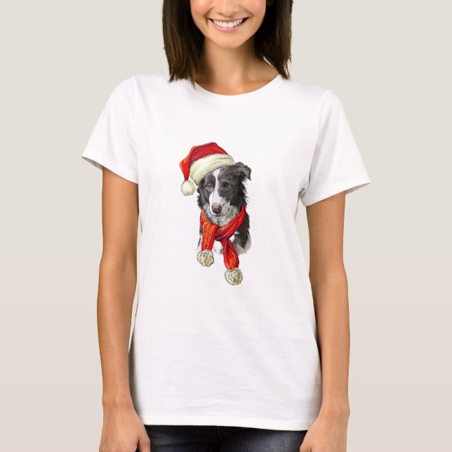 Camiseta Cachorro Border Collie de Natal (Frente)
