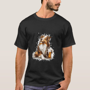 Camiseta Cachorro Border Collie Engraçado Bebendo Cerveja