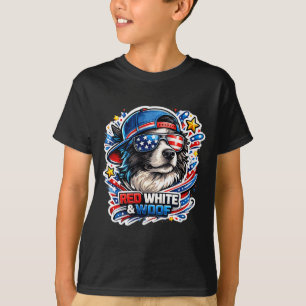 Camiseta Cachorro border collie engraçado vermelho branco e