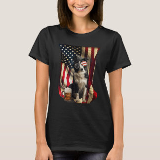 Camiseta Cachorro Border Collie Patriótico Vintage Retro Ba