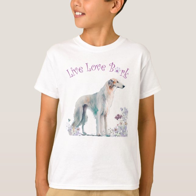 Camiseta Cachorro Borzoi Fofo Floral (Frente)