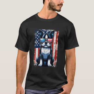 Camiseta Cachorro Boston Terrier Vintage Bandeira Americana