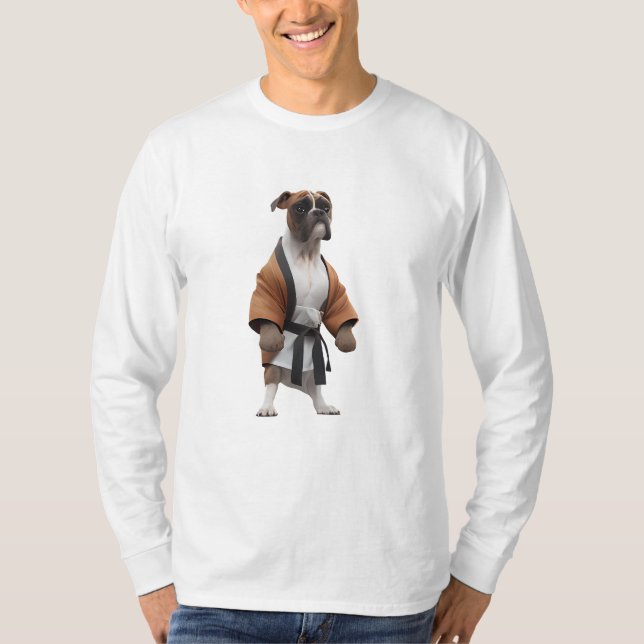 Camiseta Cachorro-Boxeiro Jogar Karate, Cachorro-Boxão-Kara (Frente)