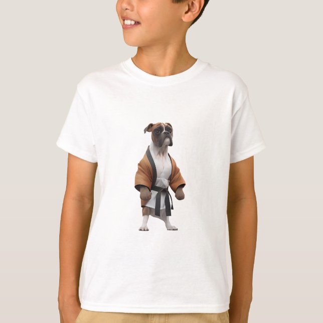 Camiseta Cachorro-Boxeiro Jogar Karate, Cachorro-Boxão-Kara (Frente)