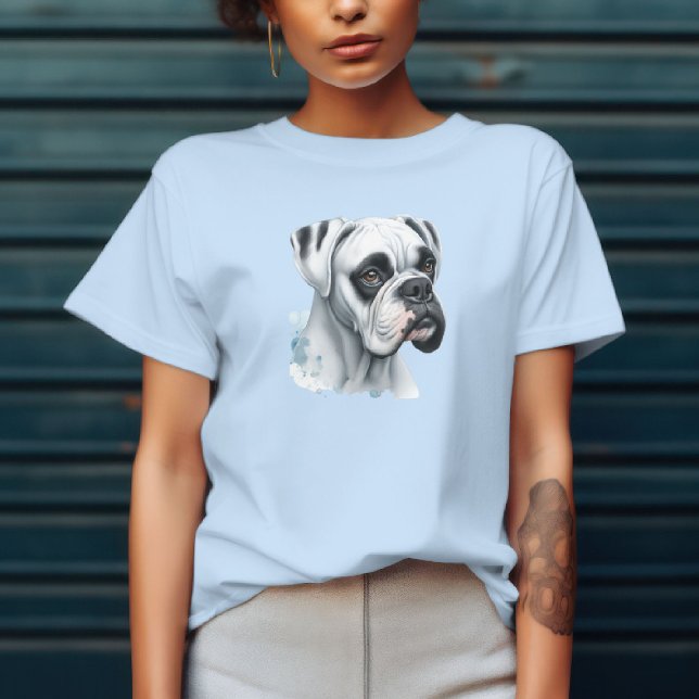 Camiseta Cachorro Boxer Branco em Aquarela (Criador carregado)