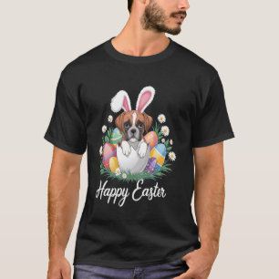 Camiseta Cachorro Boxer Coelho Fofo Ovos Florais da Páscoa 