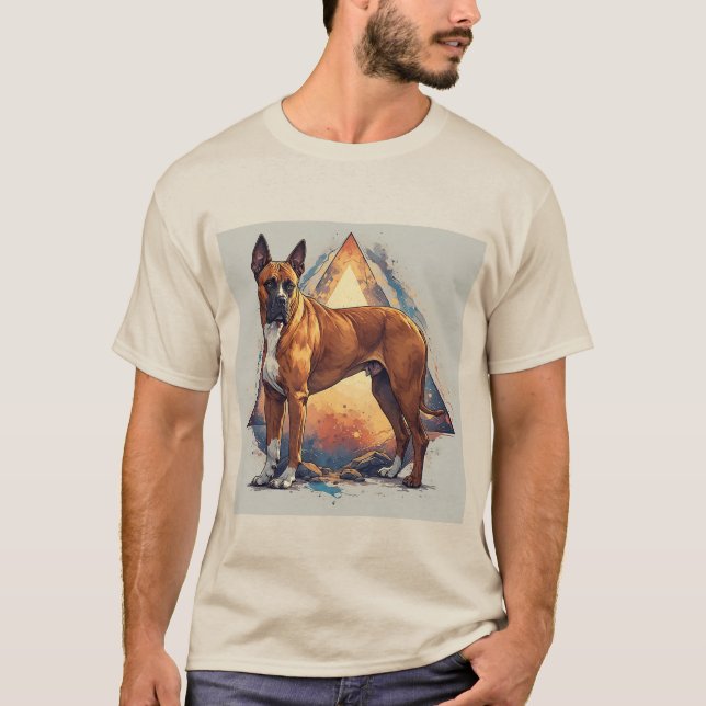 Camiseta Cachorro Boxer com Fundo Geométrico (Frente)