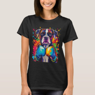 Camiseta Cachorro Boxer Com Luvas de Boxe Salpico de Cor