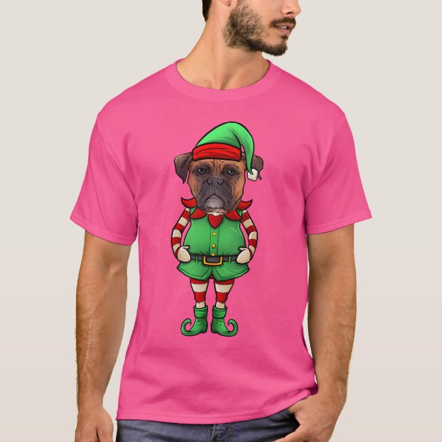 Camiseta Cachorro Boxer Elfo de Natal Engraçado (Frente)