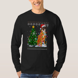 Camiseta Cachorro Boxer Feio Chapéu de Papai Noel Luz de Ár