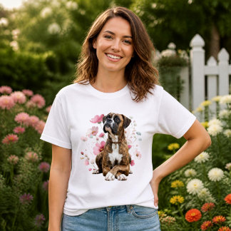 Camiseta Cachorro Boxer Tigrado & Flores Silvestres