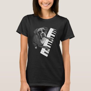 Camiseta Cachorro Boxer Tocando Piano Amante de Cachorro Pi