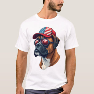 Camiseta Cachorro Boxer Vestindo Branco Vermelho Azul