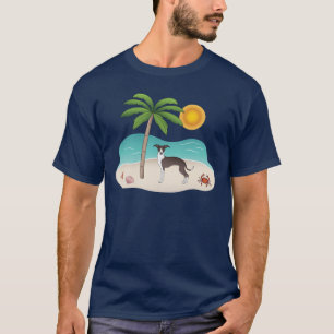 Camiseta Cachorro Branca E Selo Na Praia Tropical De Verão