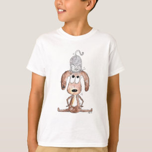 Camiseta Cachorro Branco Bonito com Gato na Cabeça