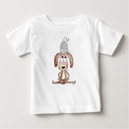 Camiseta Cachorro Branco Bonito com Gato na Cabeça