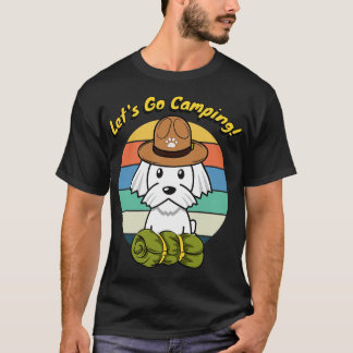 Camiseta Cachorro Branco bonito quer ir acampar