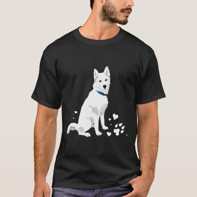 Camiseta Cachorro Branco Branco Bonito, Siberiano, Leite, N (Frente)