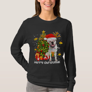 Camiseta Cachorro Branco Cachorro Noel Noite Árvore Chapéu 