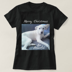 Camiseta Cachorro Branco Doce E Pacífico Sentado Com Pai