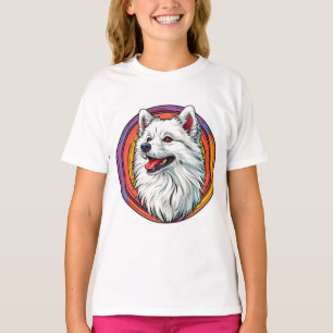 Camiseta Cachorro Branco Fofinho em Estilo de Arte Vibrante
