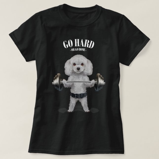 Camiseta Cachorro Branco Levantando peso na Malhação (Frente do Design)