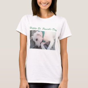 Camiseta Cachorro Branco Preguiçoso e Fofo Usando Cachecol 