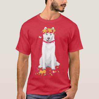 Camiseta Cachorro branco siberiano Husky branco de neve com