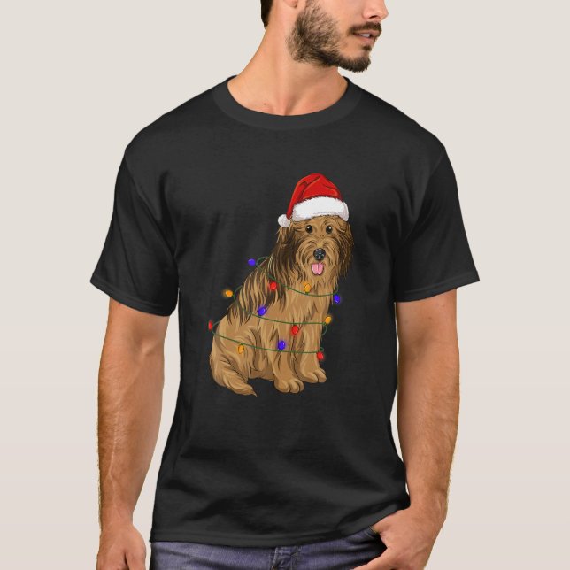 Camiseta Cachorro Briard Vestindo Luzes de Natal (Frente)