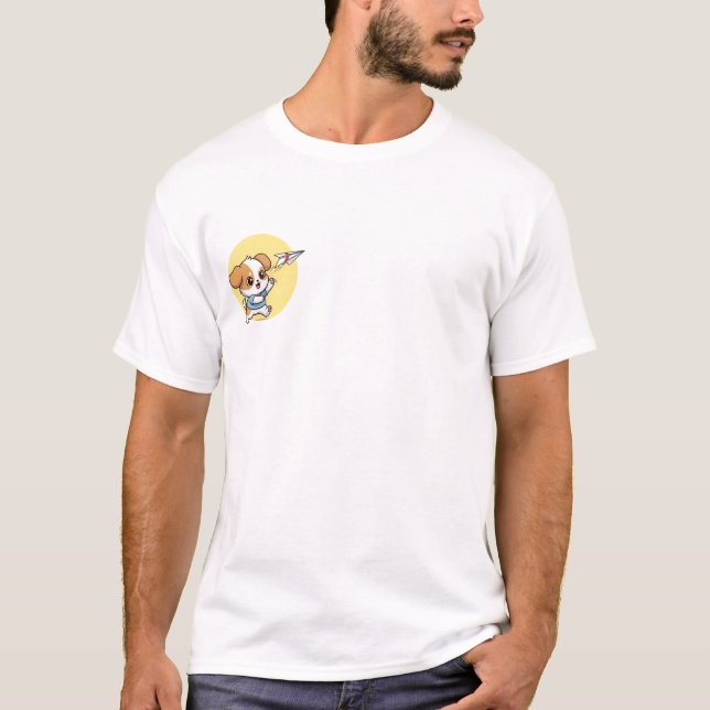 Camiseta Cachorro Brincalhão & Avião de Papel (Frente)