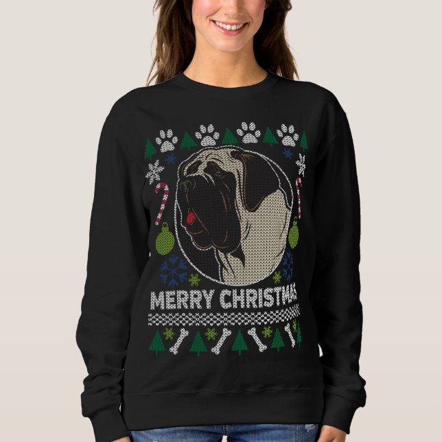 Camiseta Cachorro Bull Mastiff Raça Fumaça De Natal Feia (Frente)