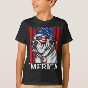 Camiseta Cachorro Bulldog Americano 4 De Julho Patriótico