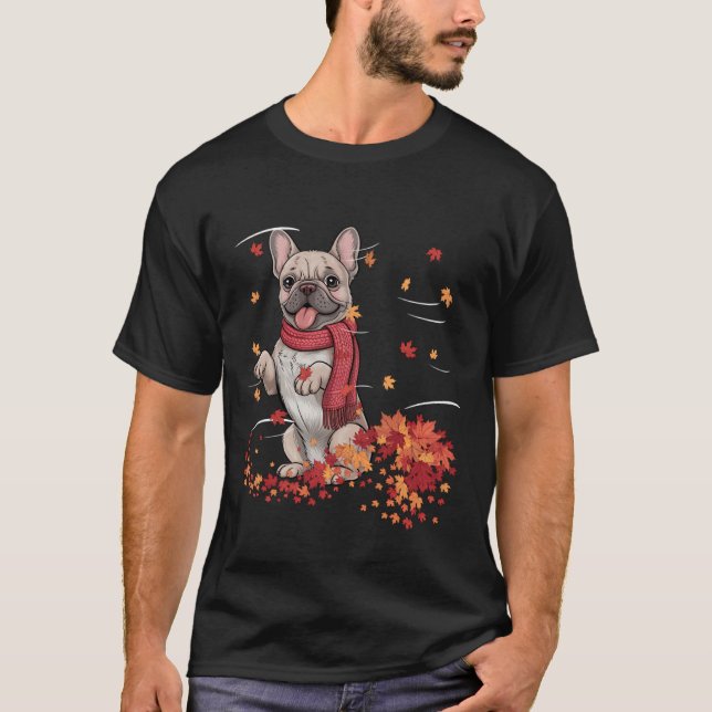 Camiseta Cachorro Bulldog Francês Engraçado Cachecol de Out (Frente)