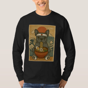 Camiseta Cachorro Bulldog Francês Kawaii Macarrão Ramen Jap