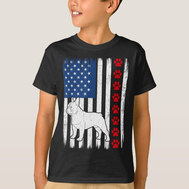Camiseta Cachorro bulldog francês patriótico bandeira ameri (Frente)