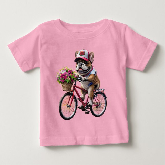 Camiseta Cachorro Bulldogue Francês de bicicleta (Frente)